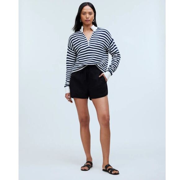 NWT Madewell Ribbed Half-Zip Sweater in Navy Stripe Size L‎ - Picture 9 of 14